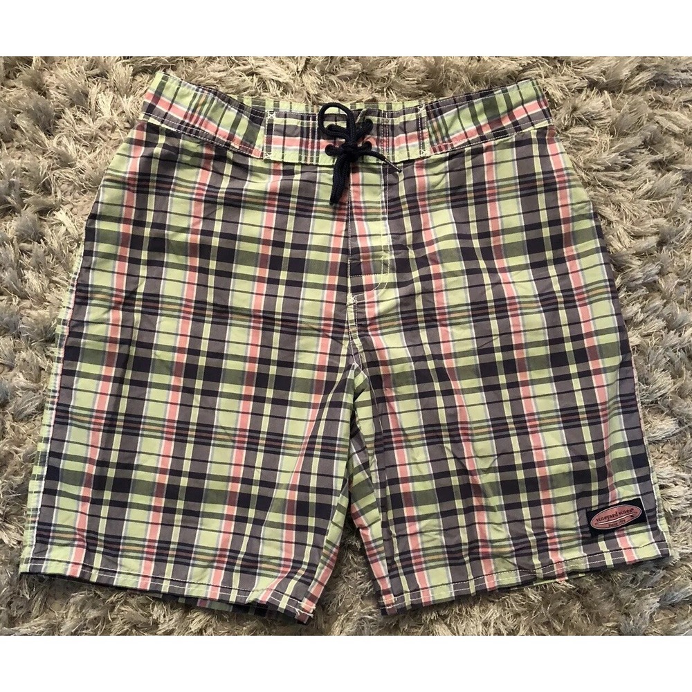 Men's Vineyard Vines Blue & Pink Plaid Swim Trunks Size 30 Board Shorts